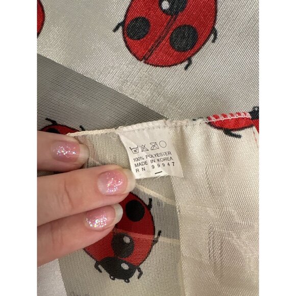 Vintage Ladybug Print Sheer Scarf 13x59 Inches Made In Korea 100% Polyester Red - Picture 3 of 4